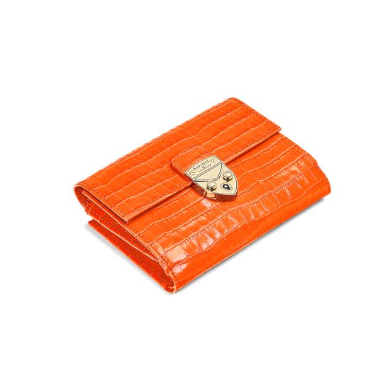 Small Mayfair Purse in Deep Shine Amber Small Croc from Aspinal of London