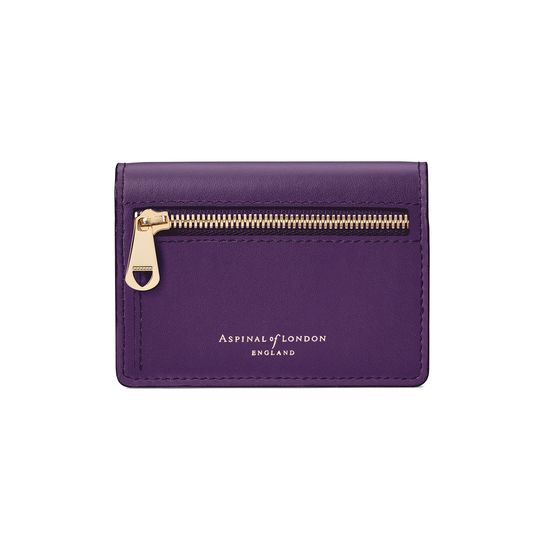Accordion Zipped Credit Card Holder in Smooth Amethyst from Aspinal of London