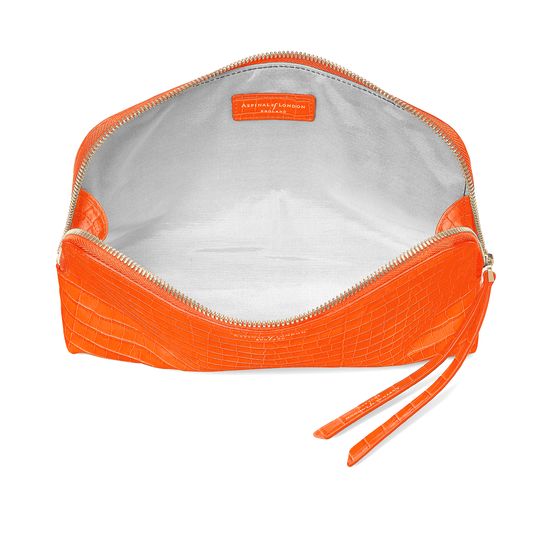 Large Essential Cosmetic Case in Deep Shine Amber Small Croc from Aspinal of London