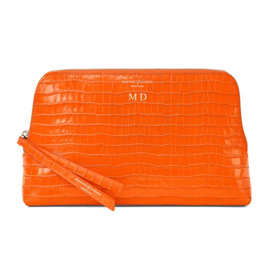 Large Essential Cosmetic Case in Deep Shine Amber Small Croc from Aspinal of London