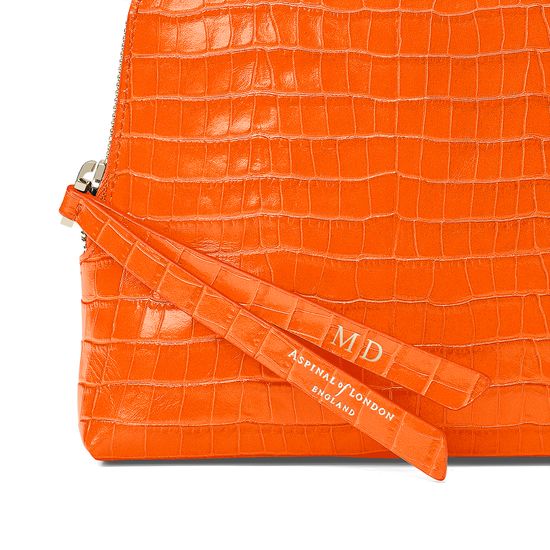 Large Essential Cosmetic Case in Deep Shine Amber Small Croc from Aspinal of London
