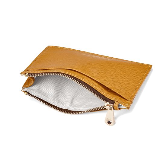 Double Sided Zipped Card & Coin Holder in Mustard Saffiano from Aspinal of London