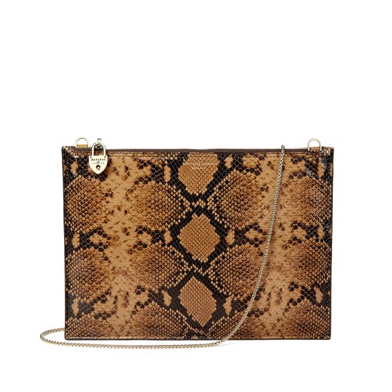 Soho Clutch in Mustard Python Print from Aspinal of London