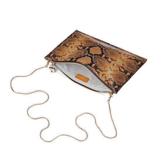 Soho Clutch in Mustard Python Print from Aspinal of London