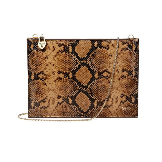 Soho Clutch in Mustard Python Print from Aspinal of London