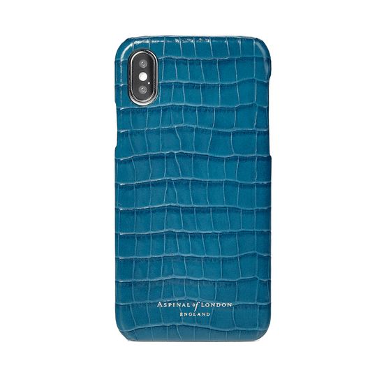 iPhone X Leather Cover in Deep Shine Topaz Small Croc from Aspinal of London