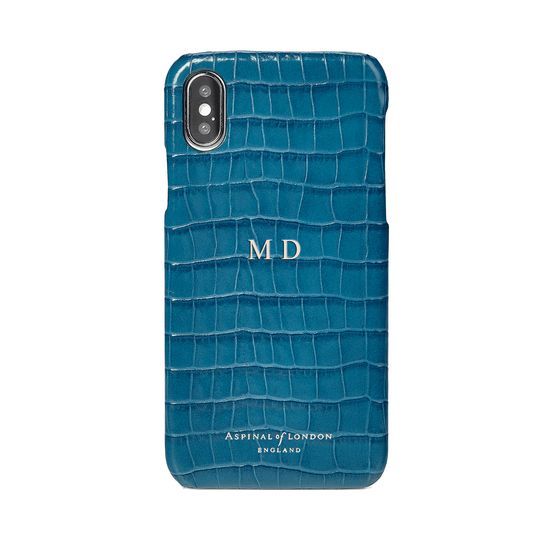 iPhone X Leather Cover in Deep Shine Topaz Small Croc from Aspinal of London
