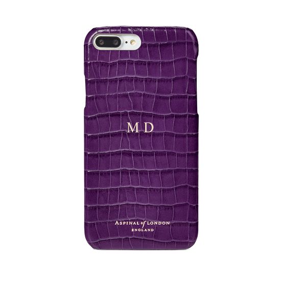 iPhone 7 Plus Leather Cover in Deep Shine Amethyst Small Croc from Aspinal of London