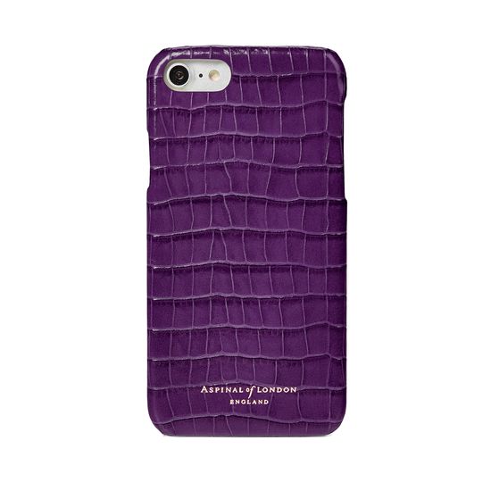 iPhone 7/8 Leather Cover in Deep Shine Amethyst Small Croc from Aspinal of London