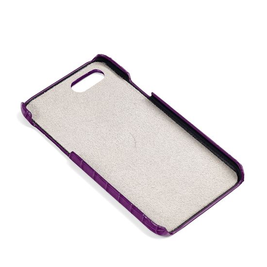 iPhone 7/8 Leather Cover in Deep Shine Amethyst Small Croc from Aspinal of London