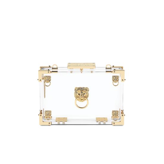 Lion Box Clutch in Transparent Acrylic from Aspinal of London