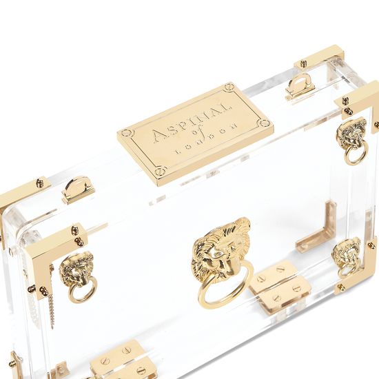 Lion Box Clutch in Transparent Acrylic from Aspinal of London