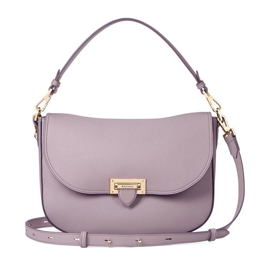 Slouchy Saddle Bag in Lilac Pebble from Aspinal of London
