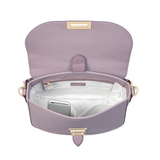 Slouchy Saddle Bag in Lilac Pebble from Aspinal of London