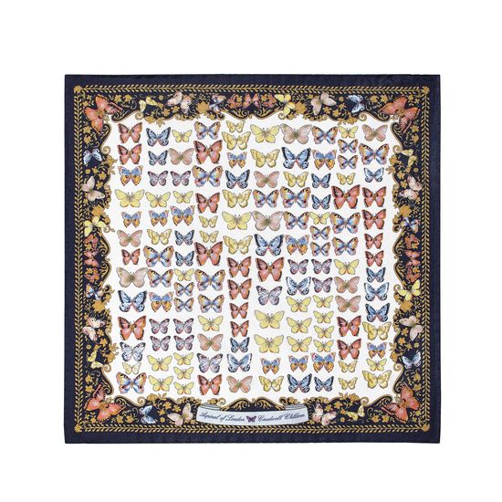 Aspinal x Caudwell Children (Butterflies Silk Pocket Square in Navy) from Aspinal of London
