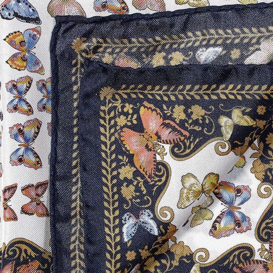 Aspinal x Caudwell Children (Butterflies Silk Pocket Square in Navy) from Aspinal of London