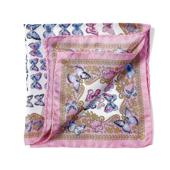 Aspinal x Caudwell Children (Butterflies Silk Pocket Square in Pink) from Aspinal of London