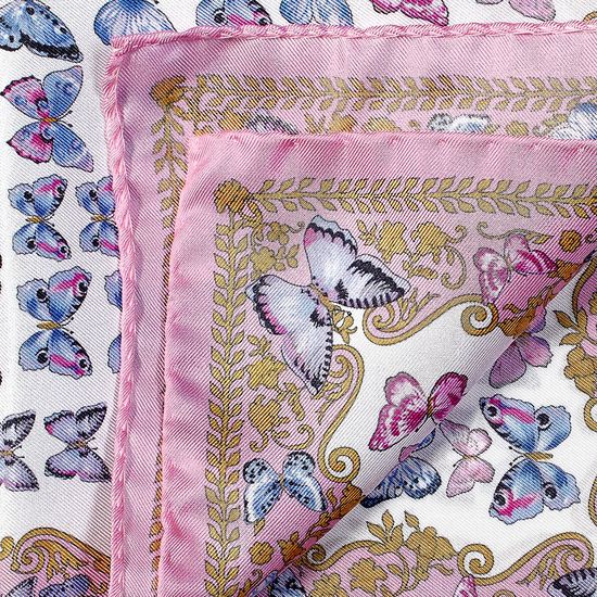 Aspinal x Caudwell Children (Butterflies Silk Pocket Square in Pink) from Aspinal of London