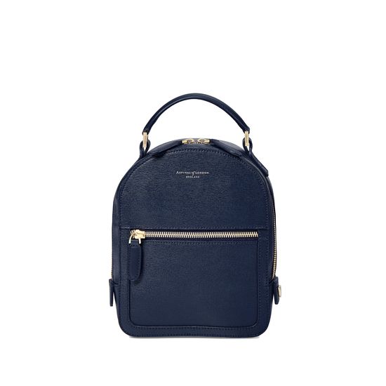 Micro Mount Street Backpack in Navy Saffiano from Aspinal of London