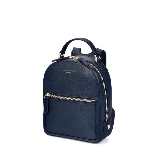Micro Mount Street Backpack in Navy Saffiano from Aspinal of London