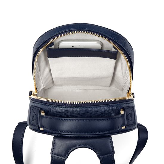 Micro Mount Street Backpack in Navy Saffiano from Aspinal of London