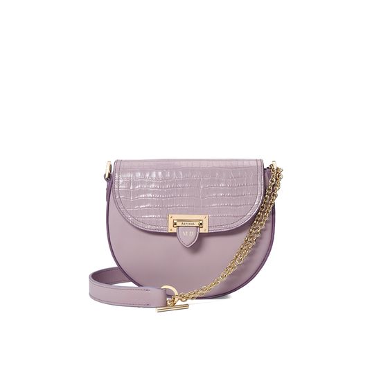 Portobello Bag in Deep Shine Lilac Small Croc & Smooth Lilac from Aspinal of London