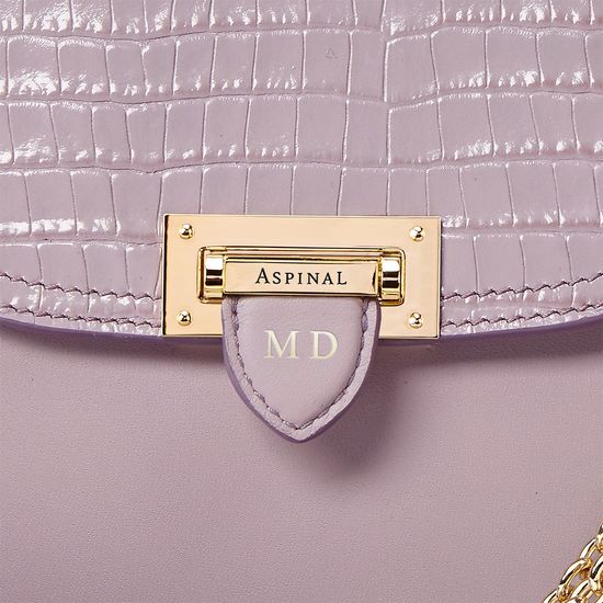Portobello Bag in Deep Shine Lilac Small Croc & Smooth Lilac from Aspinal of London