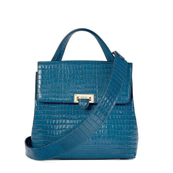 Soho Backpack in Deep Shine Topaz Small Croc from Aspinal of London