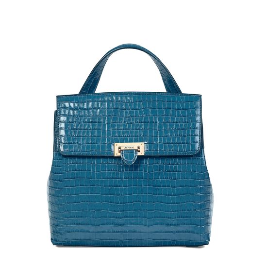 Soho Backpack in Deep Shine Topaz Small Croc from Aspinal of London