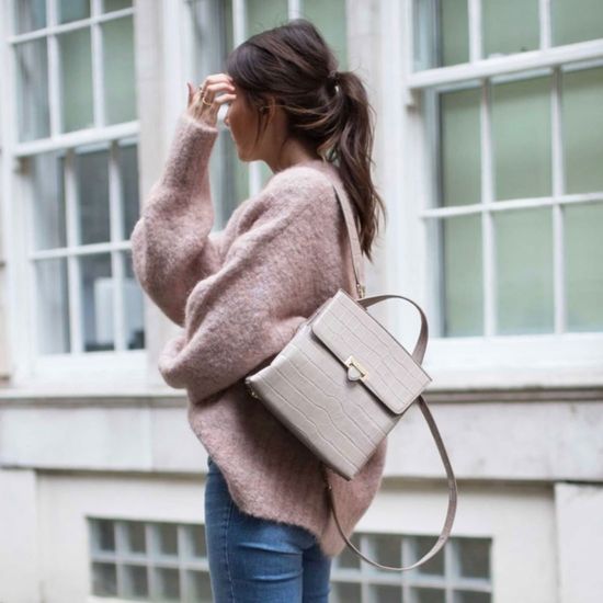 Soho Backpack in Deep Shine Topaz Small Croc from Aspinal of London