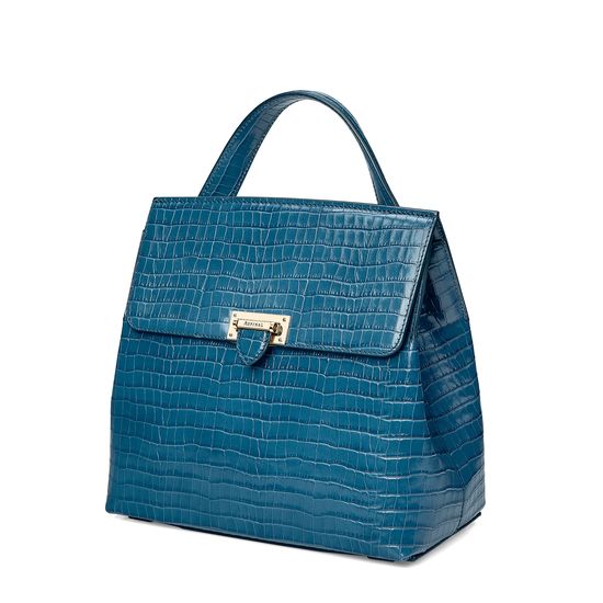 Soho Backpack in Deep Shine Topaz Small Croc from Aspinal of London