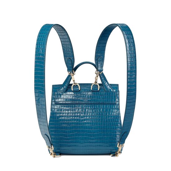 Soho Backpack in Deep Shine Topaz Small Croc from Aspinal of London