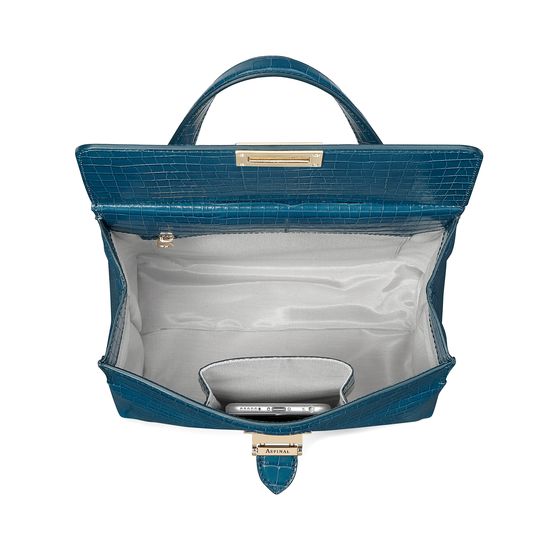 Soho Backpack in Deep Shine Topaz Small Croc from Aspinal of London