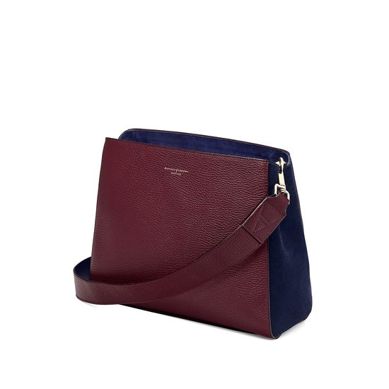 Small Ella Hobo in Burgundy Pebble with Bordeaux & Navy Strap from Aspinal of London