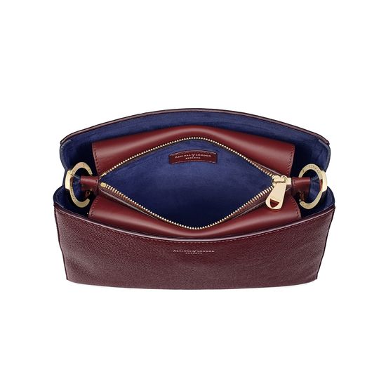 Small Ella Hobo in Burgundy Pebble with Bordeaux & Navy Strap from Aspinal of London