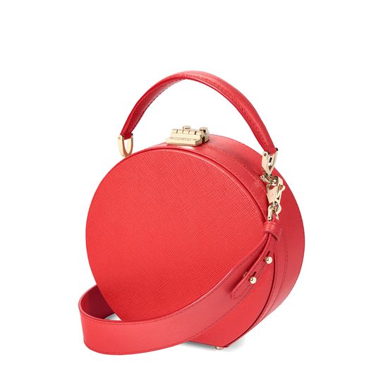 Mini Hat Box Bag in Dahlia Saffiano from Aspinal of London