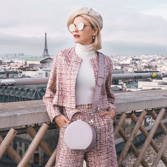 Mini Hat Box Bag in Deep Shine Lilac Small Croc from Aspinal of London