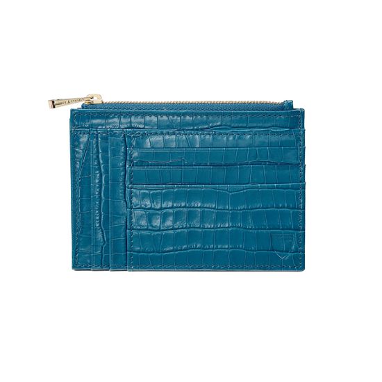 Double Sided Zipped Card & Coin Holder in Deep Shine Topaz Small Croc from Aspinal of London