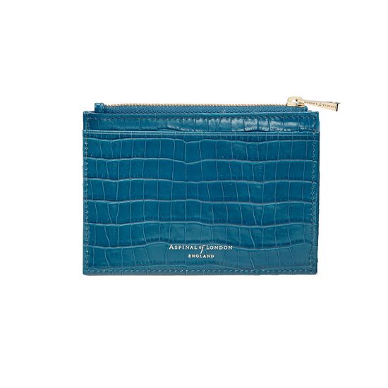 Double Sided Zipped Card & Coin Holder in Deep Shine Topaz Small Croc from Aspinal of London