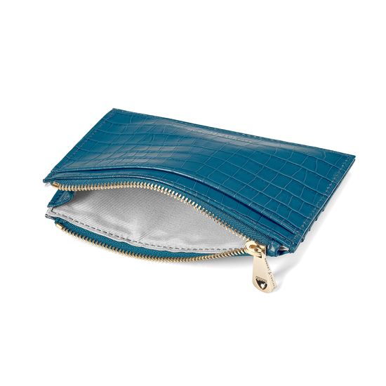 Double Sided Zipped Card & Coin Holder in Deep Shine Topaz Small Croc from Aspinal of London