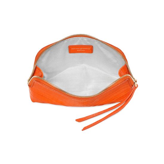Small Essential Cosmetic Case in Deep Shine Amber Small Croc from Aspinal of London