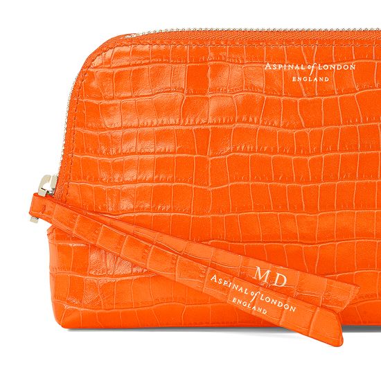 Small Essential Cosmetic Case in Deep Shine Amber Small Croc from Aspinal of London