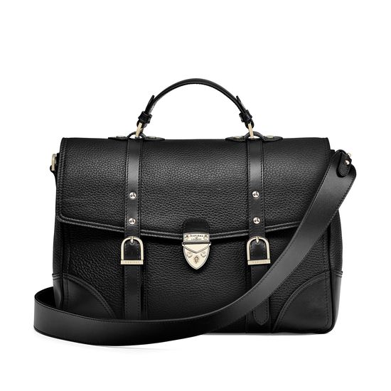 Large City Mollie Satchel in Black Pebble from Aspinal of London