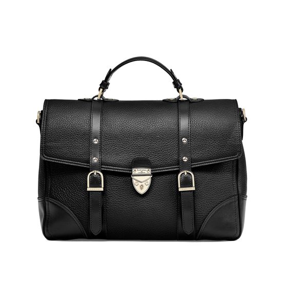 Large City Mollie Satchel in Black Pebble from Aspinal of London