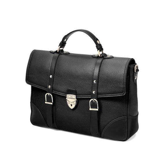 Large City Mollie Satchel in Black Pebble from Aspinal of London