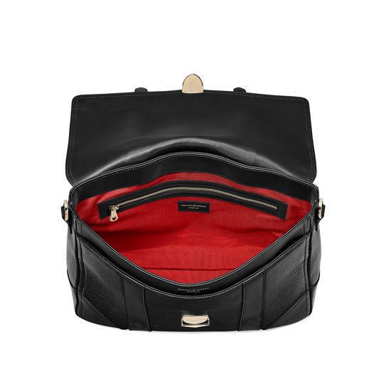 Large City Mollie Satchel in Black Pebble from Aspinal of London