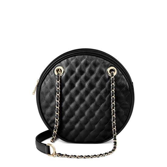 Jackie 'O' Bag in Black Quilted Kaviar from Aspinal of London