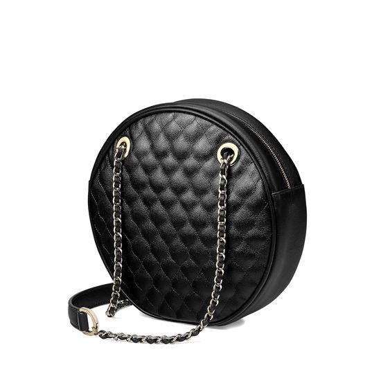 Jackie 'O' Bag in Black Quilted Kaviar from Aspinal of London