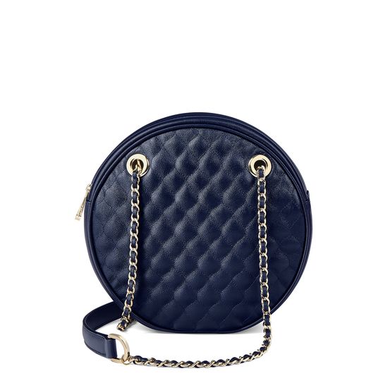 Jackie 'O' Bag in Navy Quilted Kaviar from Aspinal of London