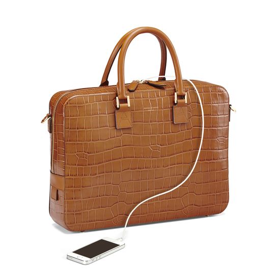 Small Mount Street Bag in Deep Shine Vintage Tan Croc from Aspinal of London